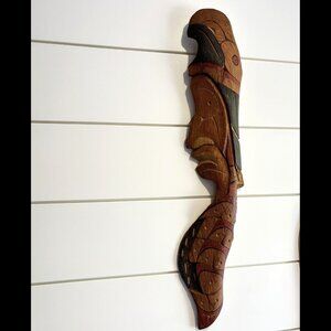 Vintage Indigenous Hand Carving for Wall Artist Signed Native American Wood Art